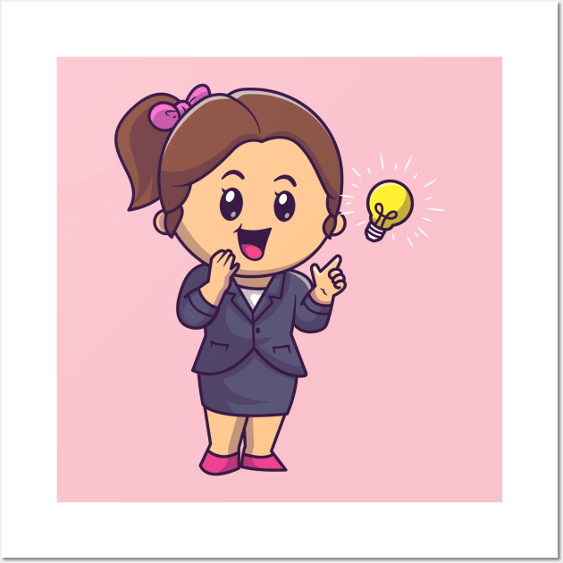 Cute Woman Get An Idea Cartoon Wall Art by Catalyst Labs